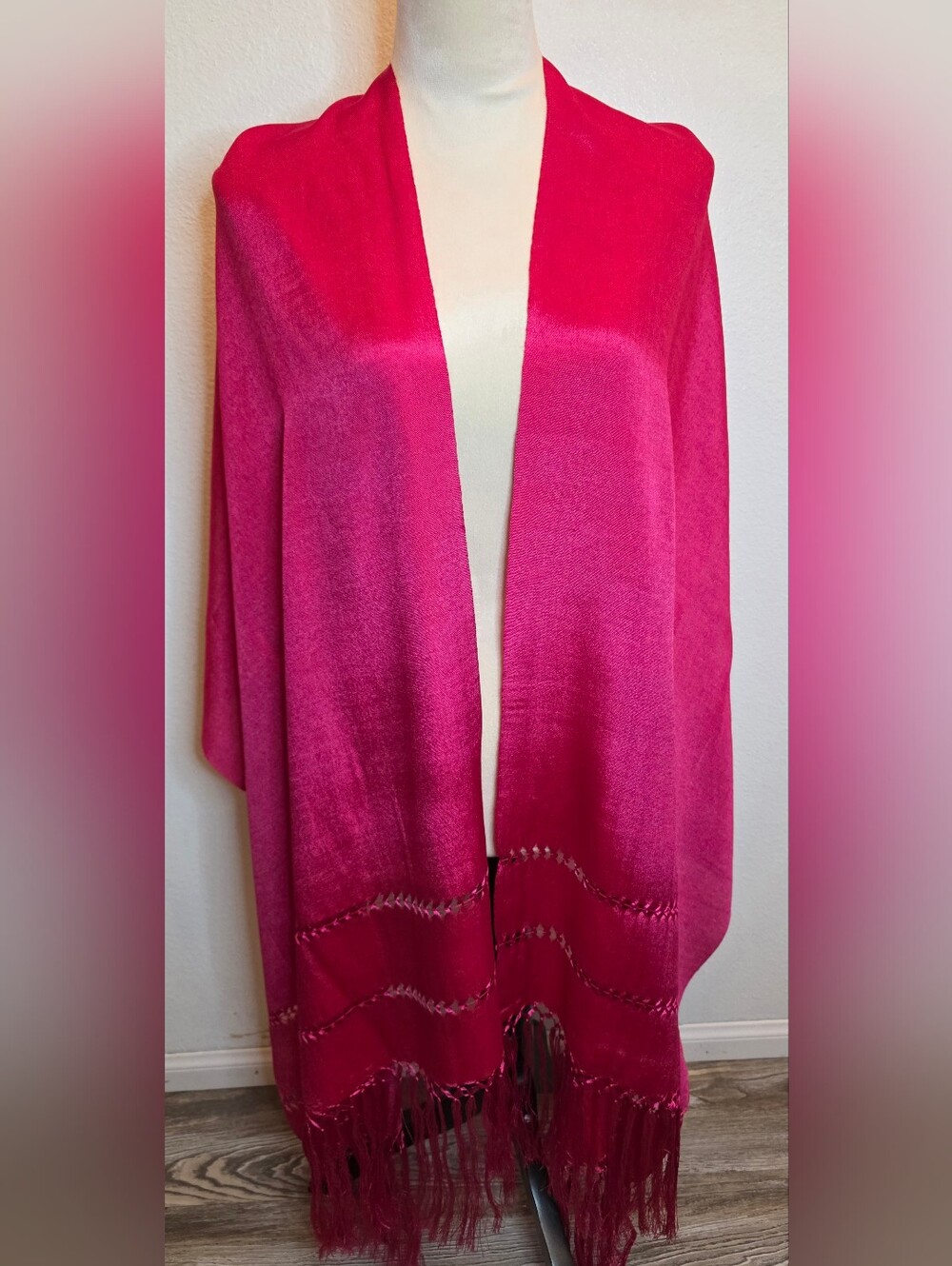 Women's Rebozo Fuschia Shawl  Handmade Mexican Wrap  Scarf  (faux silk)